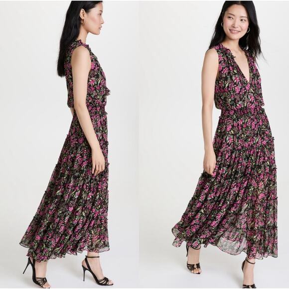 Misa Los Angeles Hollen Fuschia Floral Tiered Sleeveless Maxi Dress XS Feminine - Picture 2 of 16